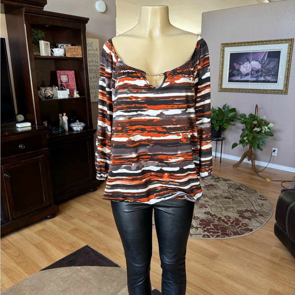 Elementz multicolor 3/4 sleeves Vneck blouse-size L - Picture 5 of 9
